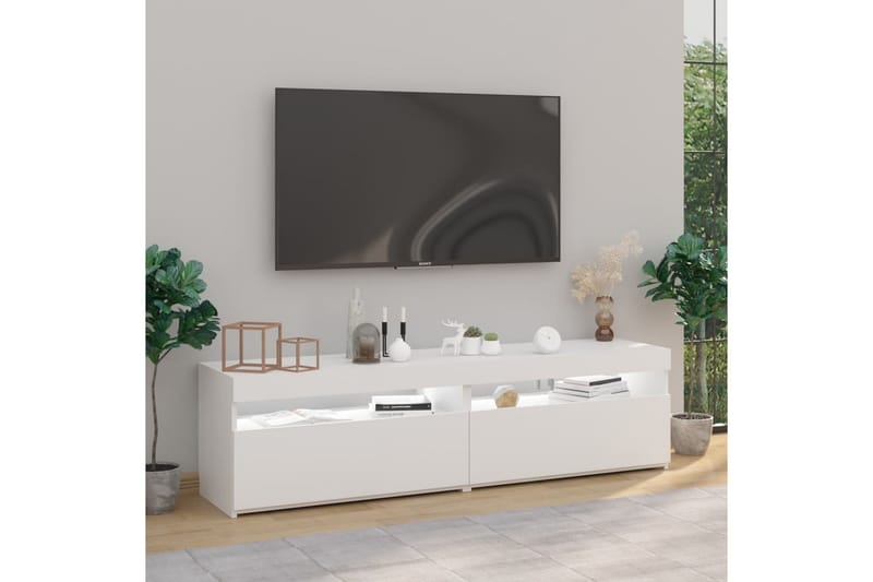 TV-benker 2 stk med LED-lys høyglans hvit 75x35x40 cm - Hvit - TV benk & mediabenk