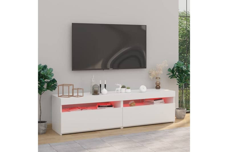 TV-benker 2 stk med LED-lys hvit 75x35x40 cm - Hvit - TV benk & mediabenk