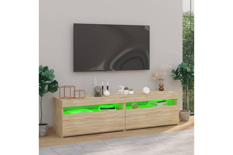 TV-benker 2 stk med LED-lys sonoma eik 75x35x40 cm - Brun - TV benk & mediabenk