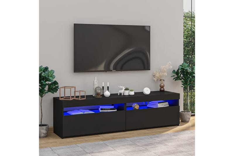 TV-benker 2 stk med LED-lys svart 75x35x40 cm - Svart - TV benk & mediabenk