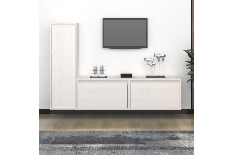 TV-benker 3 stk hvit heltre furu - Hvit - TV benk & mediabenk