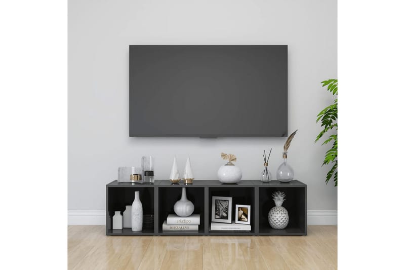 TV-benker 4 stk høyglans grå 37x35x37 cm sponplate - Grå - TV benk & mediabenk