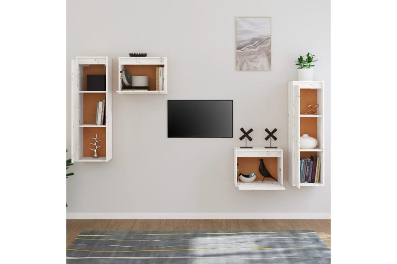 TV-benker 4 stk hvit heltre furu - Hvit - TV benk & mediabenk