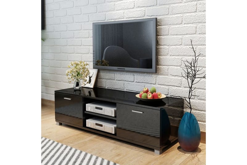 TV-skjenk høyglans svart 140x40,3x34,7 cm - Svart - TV benk & mediabenk
