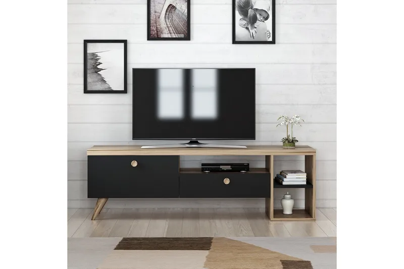 TV Stand 150 cm Svart/Eik - Svart/Natur - Møbler - TV- & Mediamøbler - TV benk & mediabenk