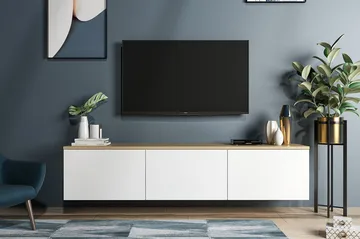 TV Stand 160 cm Hvit/Eik - Hvit/Natur - Møbler - TV- & Mediamøbler - TV benk & mediabenk