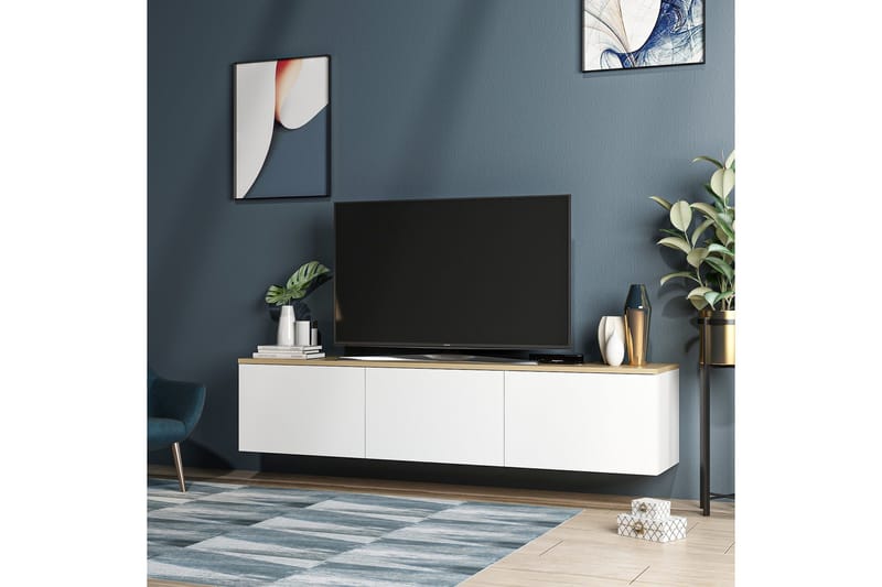 TV Stand 160 cm Hvit/Eik - Hvit/Natur - Møbler - TV- & Mediamøbler - TV benk & mediabenk