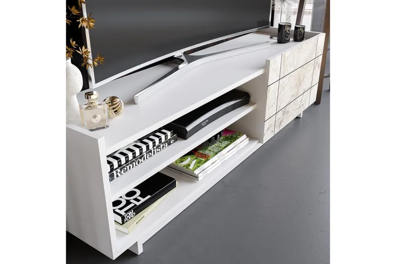 Ulica Tv-benk 140 cm Dør + 3 Hyller - Hvit - Møbler - TV- & Mediamøbler - TV benk & mediabenk