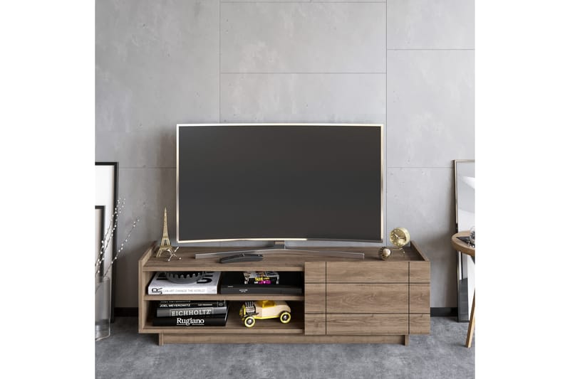 Ulica Tv-benk 140 cm Dør + 3 Hyller - Mørkebrun - Møbler - TV- & Mediamøbler - TV benk & mediabenk