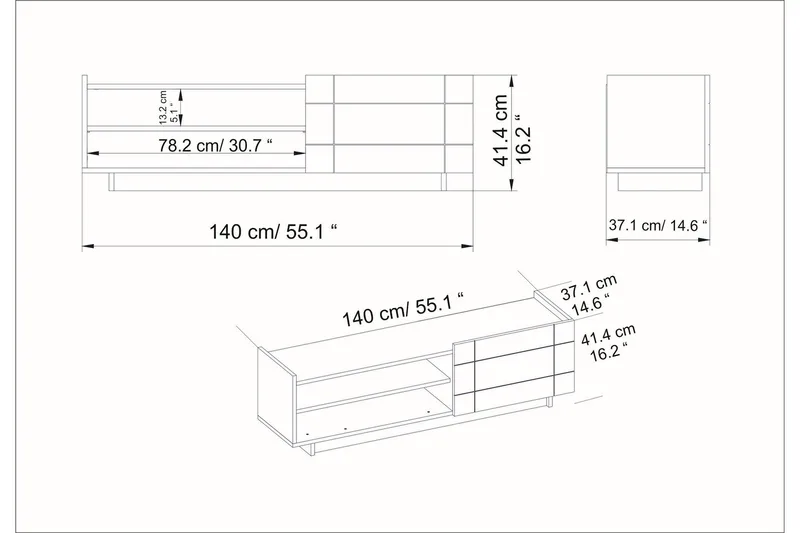 Ulica Tv-benk 140 cm Dør + 3 Hyller - Mørkebrun - Møbler - TV- & Mediamøbler - TV benk & mediabenk