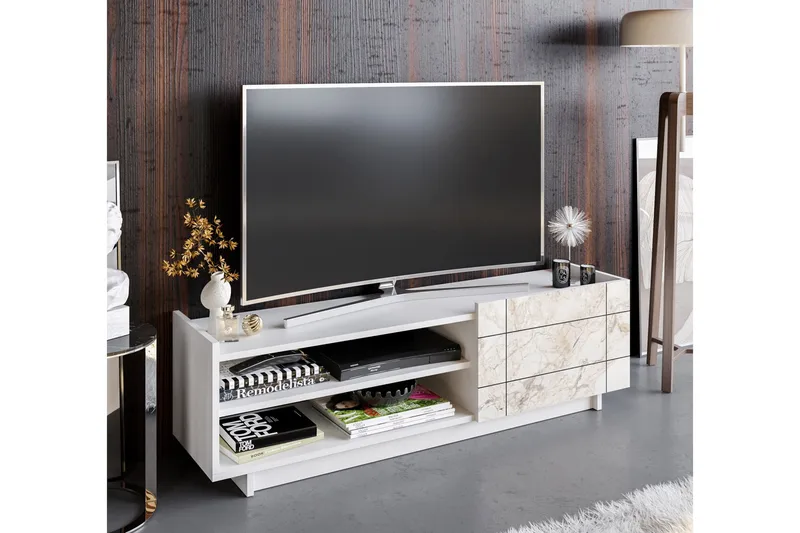 Ulica Tv-benk 140 cm Dør + 3 Hyller - Hvit - Møbler - TV- & Mediamøbler - TV benk & mediabenk