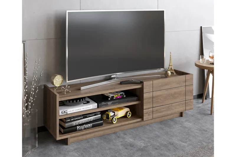 Ulica Tv-benk 140 cm Dør + 3 Hyller, Mørkebrun