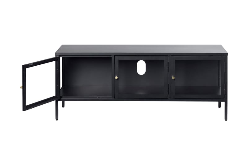 Umbri Gulvstående TV-benk 132 cm med Oppbevaring i Metall og Glass - Svart - Møbler - TV- & Mediamøbler - TV benk & mediabenk