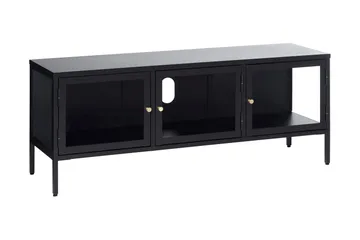 Umbri Gulvstående TV-benk 132 cm med Oppbevaring i Metall og Glass - Svart - Møbler - TV- & Mediamøbler - TV benk & mediabenk