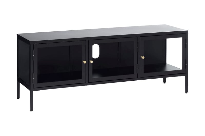 Umbri Gulvstående TV-benk 132 cm med Oppbevaring i Metall og Glass - Svart - Møbler - TV- & Mediamøbler - TV benk & mediabenk