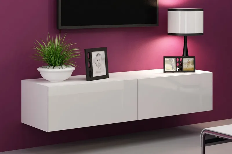 Vasil TV-benk 140 cm - Hvit/Hvit Høyglans - Møbler - TV- & Mediamøbler - TV benk & mediabenk