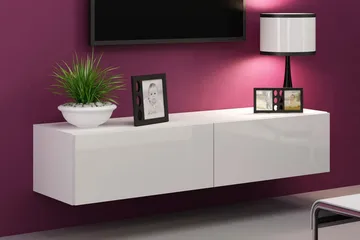 Vasil TV-benk 140 cm - Hvit/Hvit Høyglans - Møbler - TV- & Mediamøbler - TV benk & mediabenk