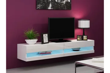 Vasil TV-benk 180 cm Åpen Hylle - Hvit/Hvit Høyglans - Møbler - TV- & Mediamøbler - TV benk & mediabenk