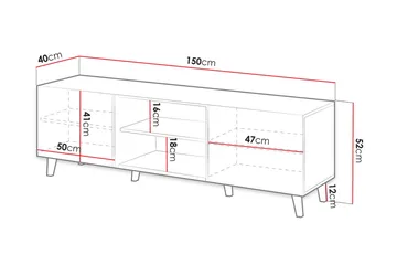 Växjö TV-benk med Oppbevaring + Hylle - Svart / Eik / Ribbet - Møbler - TV- & Mediamøbler - TV benk & mediabenk