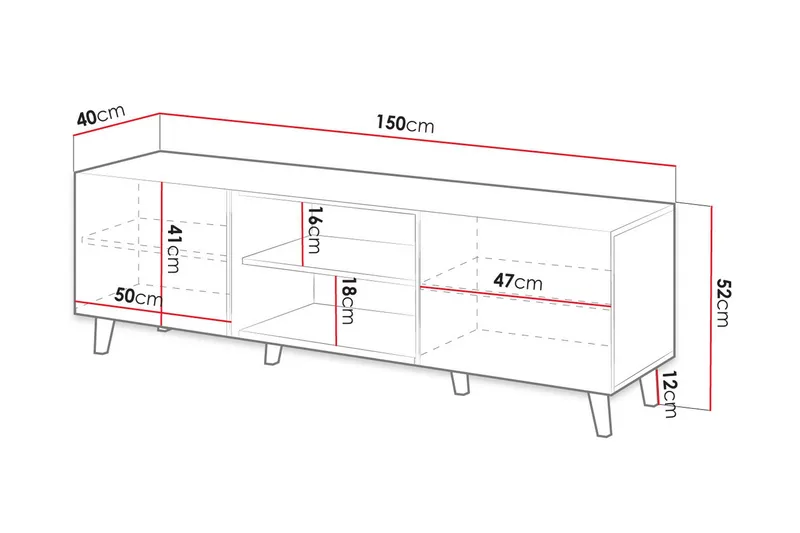 Växjö TV-benk med Oppbevaring + Hylle - Svart / Eik / Ribbet - Møbler - TV- & Mediamøbler - TV benk & mediabenk