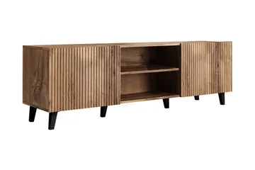 Växjö TV-benk med Oppbevaring + Hylle - Svart / Eik / Ribbet - Møbler - TV- & Mediamøbler - TV benk & mediabenk