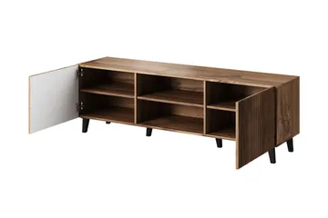 Växjö TV-benk med Oppbevaring + Hylle - Svart / Eik / Ribbet - Møbler - TV- & Mediamøbler - TV benk & mediabenk