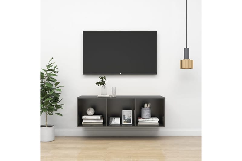 Vegghengt TV-benk grå 37x37x107 cm sponplate - Grå - TV benk & mediabenk