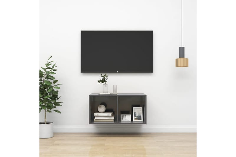Vegghengt TV-benk høyglans grå 37x37x72 cm sponplate - Grå - TV benk & mediabenk