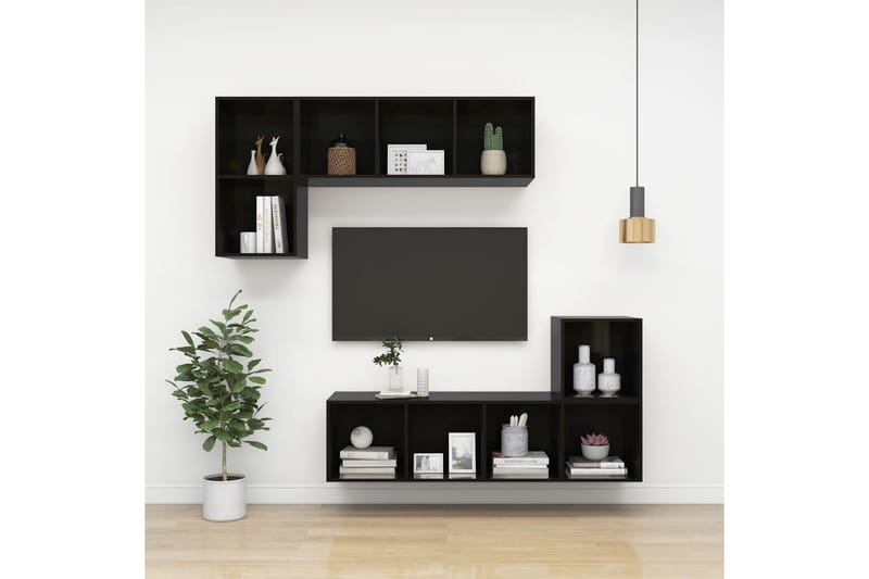 Vegghengt TV-benk høyglans svart 37x37x107 cm sponplate - Svart - TV benk & mediabenk