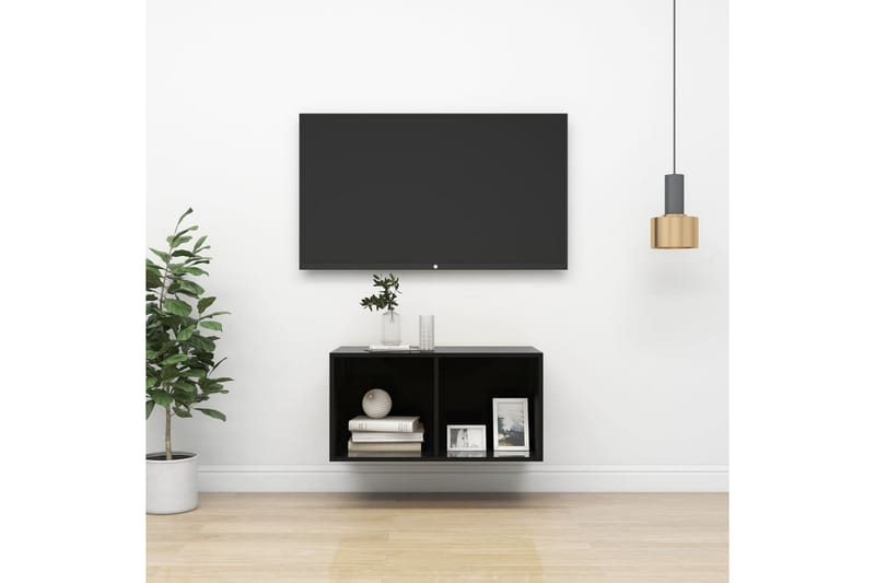 Vegghengt TV-benk høyglans svart 37x37x72 cm sponplate - Svart - TV benk & mediabenk