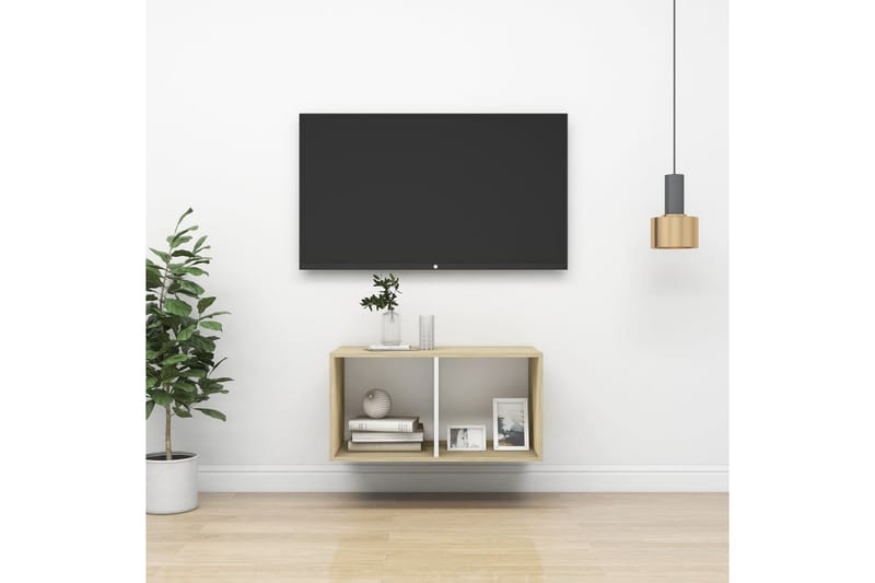 Vegghengt TV-benk sonoma eik og hvit 37x37x72 cm sponplate - Beige - TV benk & mediabenk