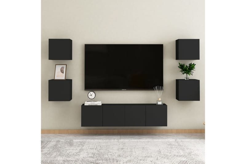 Vegghengte TV-benker 2 stk svart 30,5x30x30 cm - Svart - TV benk & mediabenk
