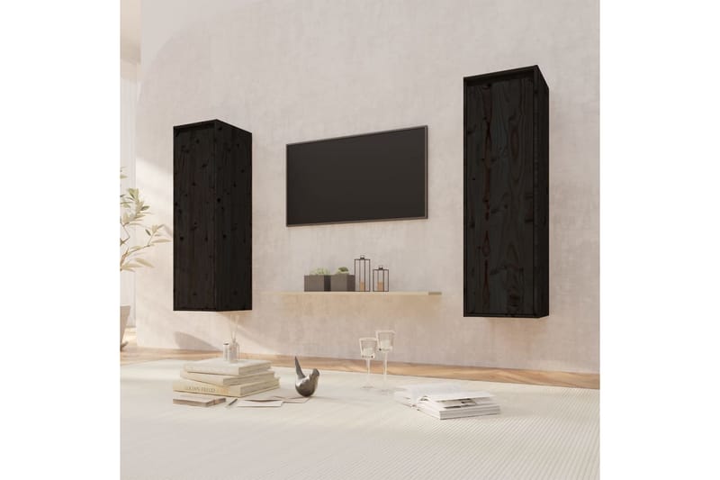 Veggskap 2 stk svart 30x30x100 cm heltre furu - Svart - TV benk & mediabenk