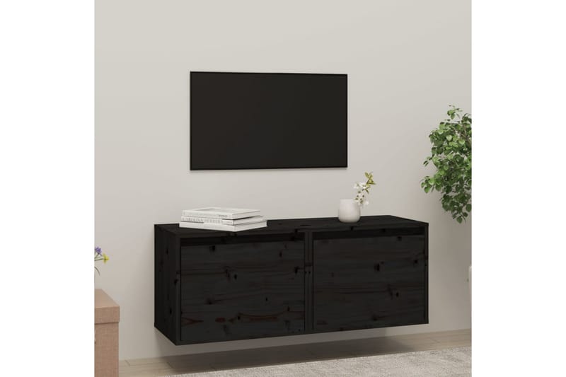 Veggskap 2 stk svart 45x30x35 cm heltre furu - Svart - TV benk & mediabenk