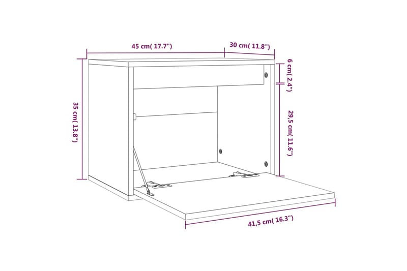Veggskap hvit 45x30x35 cm heltre furu - Hvit - TV benk & mediabenk
