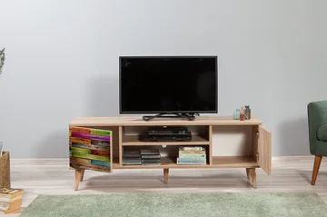 Vellavie TV-benk 140 cm Regnbuepanel - Brun/Rød/Grønn - Møbler - TV- & Mediamøbler - TV benk & mediabenk