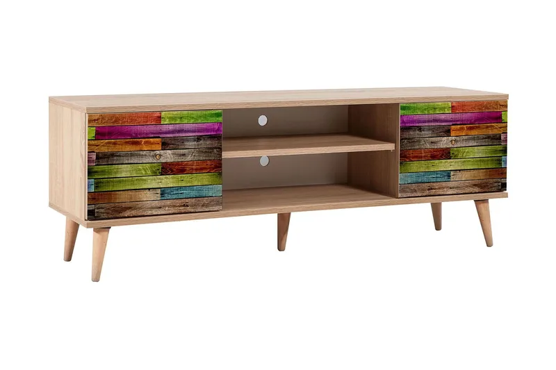 Vellavie TV-benk 140 cm Regnbuepanel - Brun/Rød/Grønn - Møbler - TV- & Mediamøbler - TV benk & mediabenk