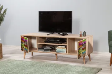 Vellavie TV-benk 140 cm Regnbuepanel - Brun/Rød/Grønn - Møbler - TV- & Mediamøbler - TV benk & mediabenk