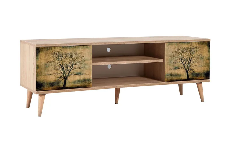 Vellavie TV-benk 140 cm Tresilhuett, Grønn/Brun