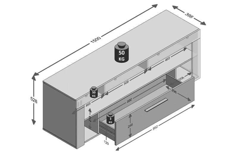 Vibio TV-benk 150 cm - Hvit/Betong - Møbler - TV- & Mediamøbler - TV benk & mediabenk