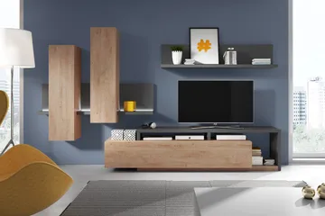 Wesley TV-benk 219 cm - Mørkegrå/Tre - Møbler - TV- & Mediamøbler - TV benk & mediabenk