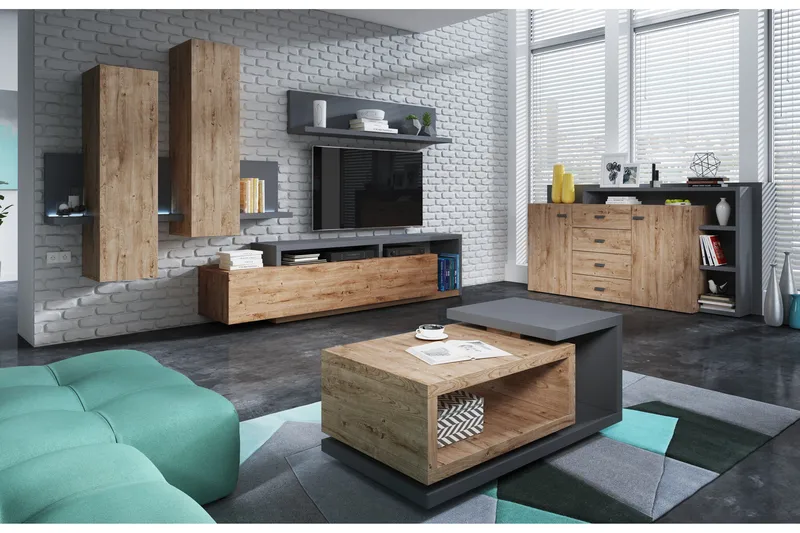 Wesley TV-benk 219 cm - Mørkegrå/Tre - Møbler - TV- & Mediamøbler - TV benk & mediabenk