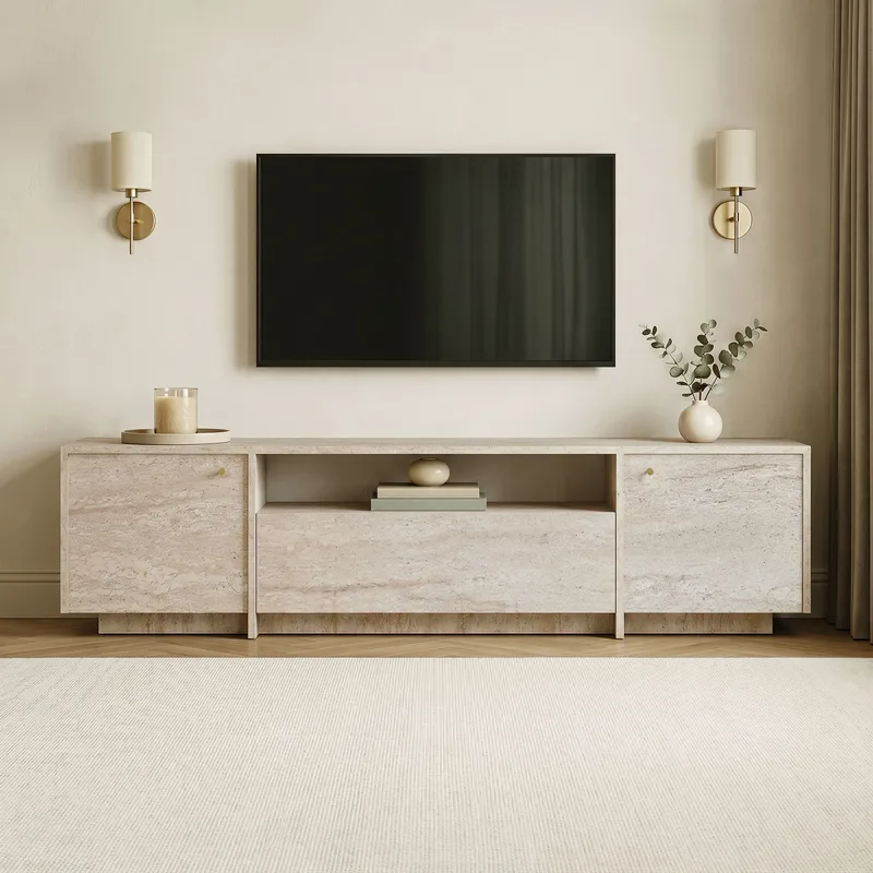 TV-benk Nordure Alvar (180 x 46 x 35 cm) Travertin - Travertin - Møbler - TV- & Mediamøbler - TV benk & mediabenk