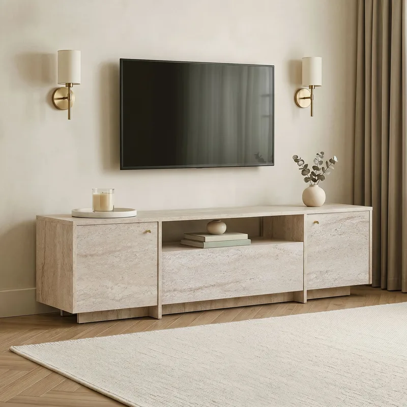 TV-benk Nordure Alvar (180 x 46 x 35 cm) Travertin - Travertin - Møbler - TV- & Mediamøbler - TV benk & mediabenk