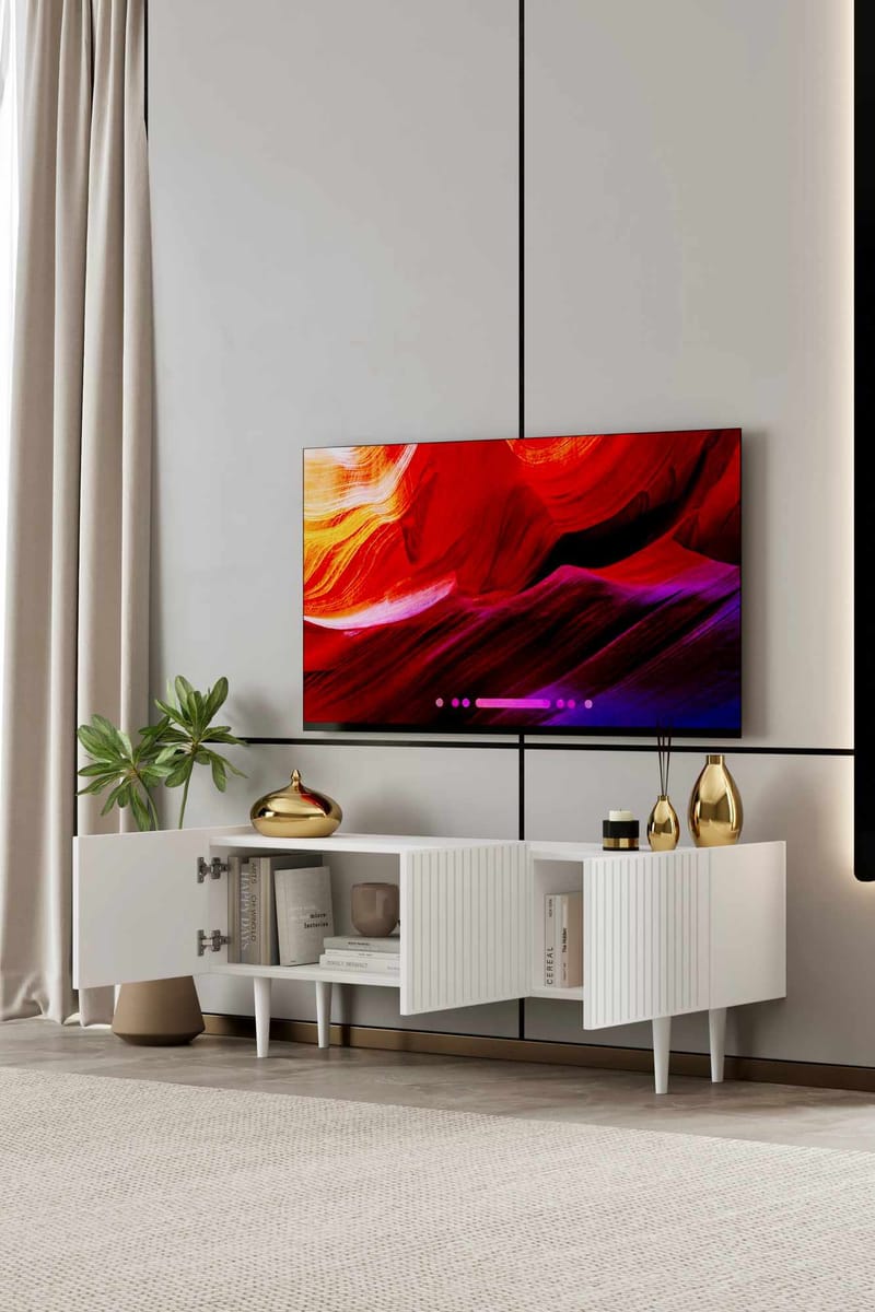 TV-benk Nordure Capella (140 x 50 x 29 cm) Hvit - Hvit - Møbler - TV- & Mediamøbler - TV benk & mediabenk