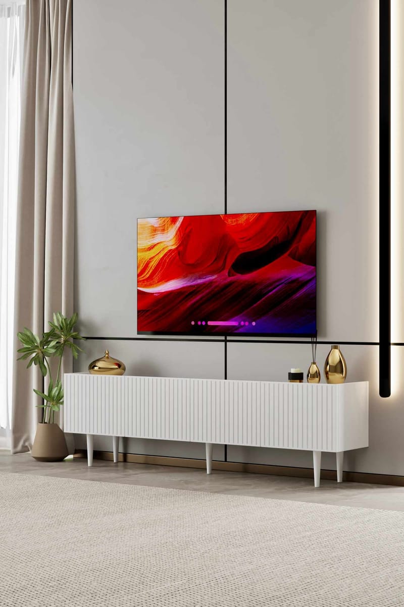 TV-benk Nordure Capella (180 x 50 x 29 cm) Hvit - Hvit - Møbler - TV- & Mediamøbler - TV benk & mediabenk