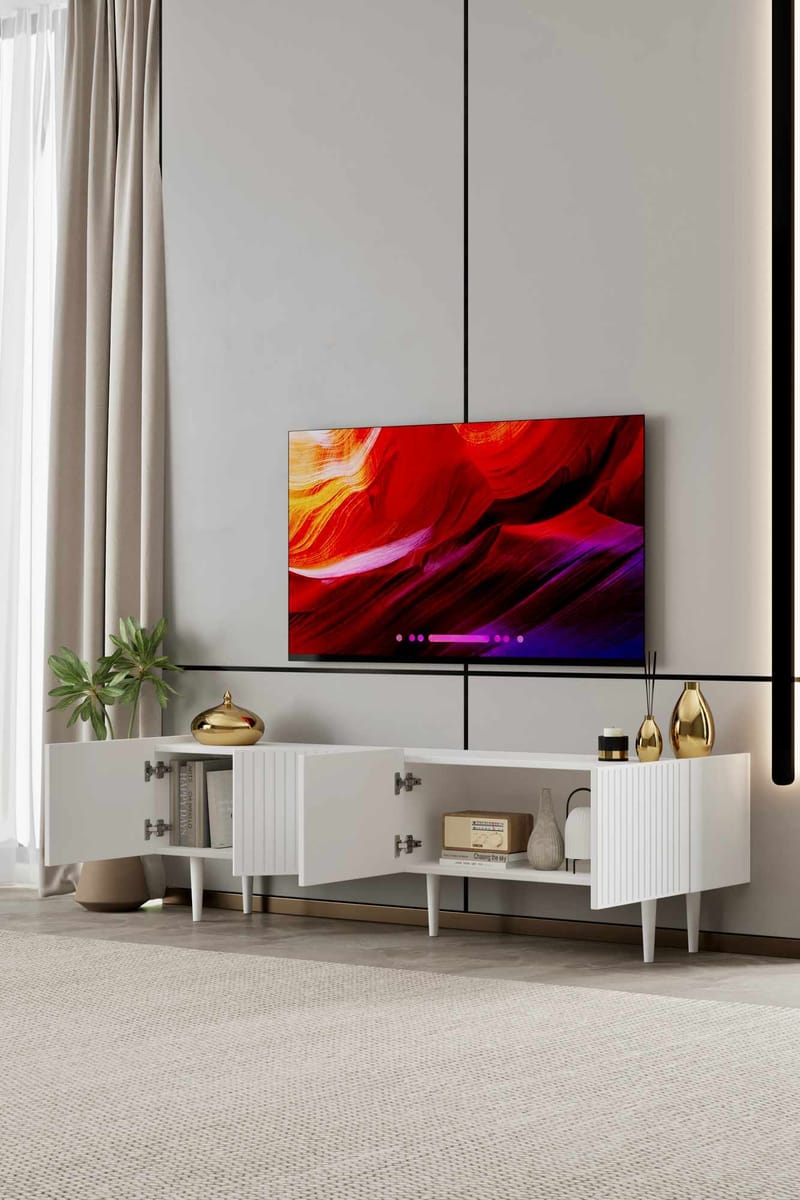 TV-benk Nordure Capella (180 x 50 x 29 cm) Hvit - Hvit - Møbler - TV- & Mediamøbler - TV benk & mediabenk