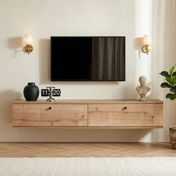 TV-benk Nordure Ligne (140 x 25 x 25 cm) Sapphire Oak - Sapphire Oak - Møbler - TV- & Mediamøbler - TV-hylle