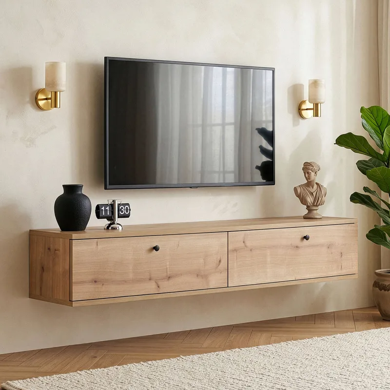 TV-benk Nordure Ligne (140 x 25 x 25 cm) Sapphire Oak - Sapphire Oak - Møbler - TV- & Mediamøbler - TV-hylle