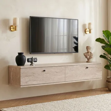 TV-benk Nordure Ligne (140 x 25 x 25 cm) Travertin - Travertin - Møbler - TV- & Mediamøbler - TV-hylle
